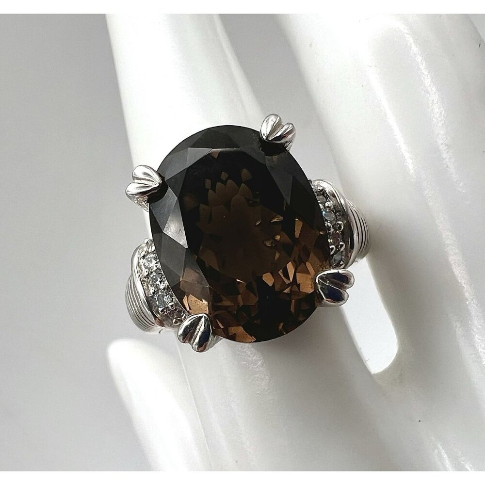 Judith Ripka Sterling Silver Smoky Quartz & Diamonique Ring Size 8 - Picture 6 of 11